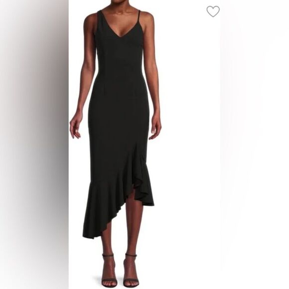 SAKS OFF FIFTH Asymmetric Slip Midi Dress in Black - Picture 3 of 6